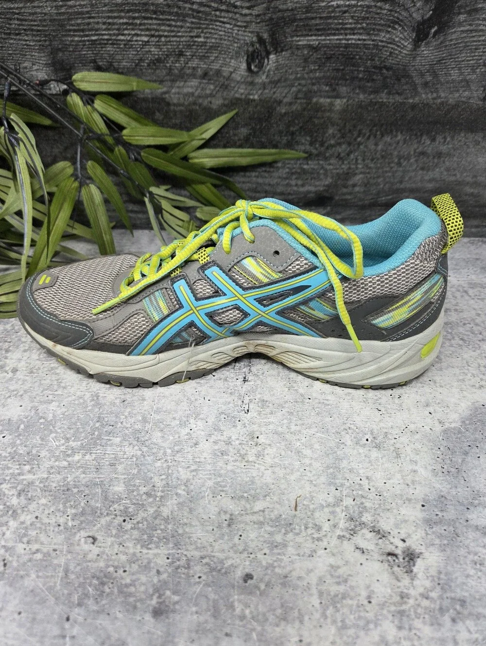 Asics Gel Venture 5 Gray Teal Yellow Sneakers Athletic Running Shoes Size 9.5